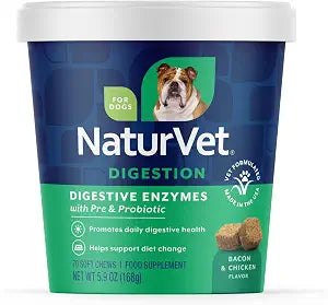 NaturVet Digestive Enzymes with Pre & Probiotic Dog Supplement - 70 Count