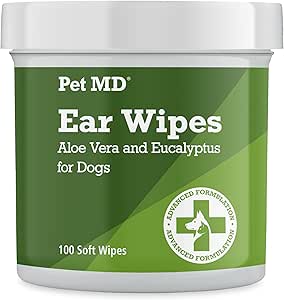 Pet MD - Dog Ear Cleaner Wipes - Otic Cleanser for Dogs to Stop Itching, Yeast and Mites with Aloe and Eucalyptus - 100 Count
