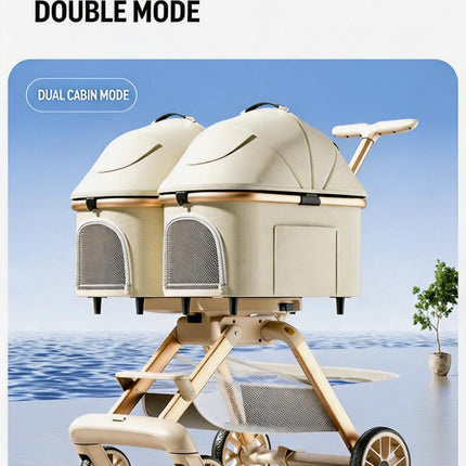 Twin Pet Stroller for 2 Cats & Dogs – Foldable,Aluminum Alloy Frame, Adjustable Design, Portable Pet Pushchair for Small Dogs & Cats,Khaki
