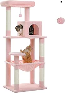 PAWZ Road Cat Tree 143cm Cat Scratching Post Multi-Level Play Tower with a Large Hammock and Top Perch Home Pet Furniture Light Pink
