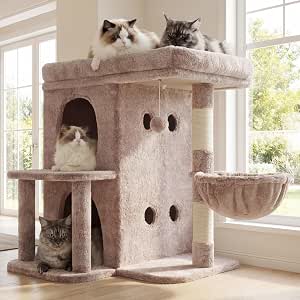 Heybly Cat Tree, 65cm Cat Tower with Spacious Top Perch for Large Cats,Mushroom