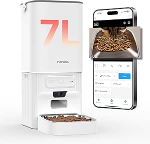 Yuposl Automatic Cat Feeder with Camera, 7L Anti-Jam Cat Food Dispenser, 1080P HD Video with Night Vision, 5G WiFi Automatic Dog Feeder, 1-15 Meals, 1-99 Portions, 2-Way Audio, Keep Dry Food Fresh