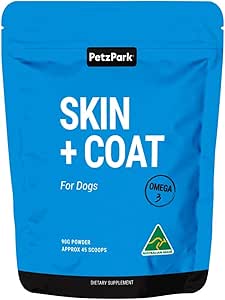 Petz Park Dog Skin and Coat Supplement 45 Scoops, Omega 3 for Dogs Made in Australia, Fish Oil for Dog Skin Support, Dog Food Topper, Dog Health Supplement Powder