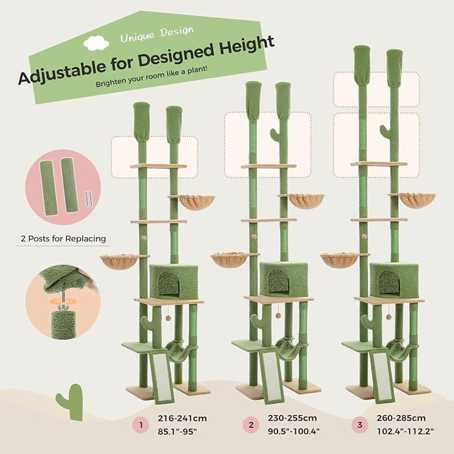 PAWZ Road Adjustable Cactus Cat Tree 85–112" 7-Tier Floor-to-Ceiling Tower