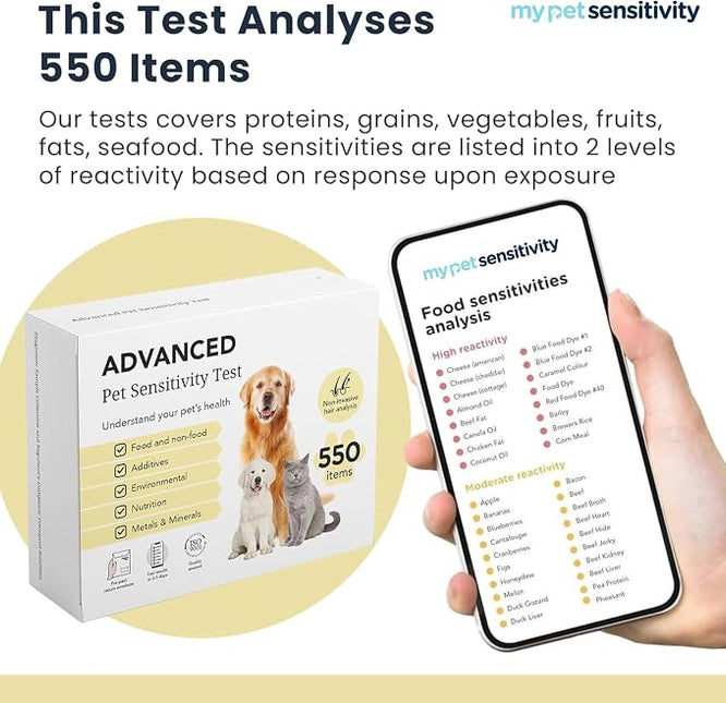 Advanced Allergen Test - At-Home Pet Allergy Test | 550 Items | Quick Results | Non-Invasive Hair Collection | Food, Environment, Nutrient & Mineral Analysis | All Breeds & Ages