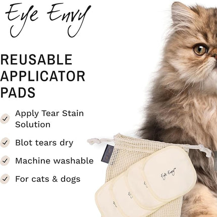 Eye Envy Washable Reusable Applicator Pads. 15 Count. Use with Tear Stain Solution. Machine Washable. Large Size. Mesh Bag for Storage and Washing. Gentle Exfoliating Texture