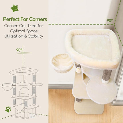 Globlazer Corner Stable Cat Tree Tower with Scratching Post, C51, Beige