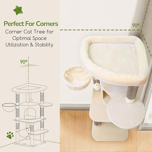 Globlazer Corner Stable Cat Tree Tower with Scratching Post, C51, Beige
