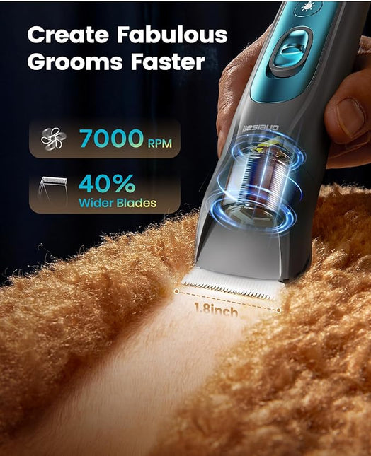 oneisall Dog Clippers & Paw Trimmer 4 in 1 Grooming Kit, Dog Grooming Clippers with LED Light for Full-Body Grooming, Cordless Silent