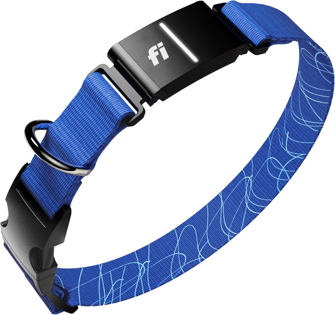 Fi New Series 3+ Smart Dog Tracker Collar [12 Month Membership Included] GPS Tracker for Dogs with Health & Behavior Monitoring, Escape Alerts, Waterproof, LED, Apple Watch Compatible (Blue, Medium)