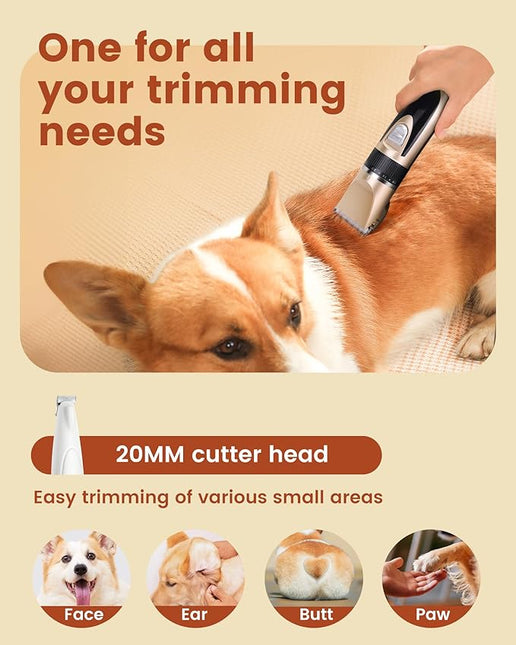 PAPMINI 2 in 1 Dog Grooming Kit, Low Noise Rechargeable Dog Clippers for Grooming