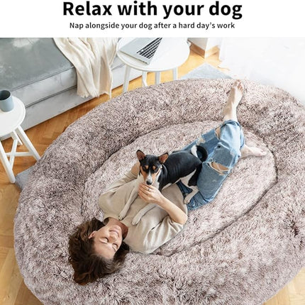 TheNapBed 1.8m Human Size Pet Bed Fluffy Calming Washing Napping Mattress Brown