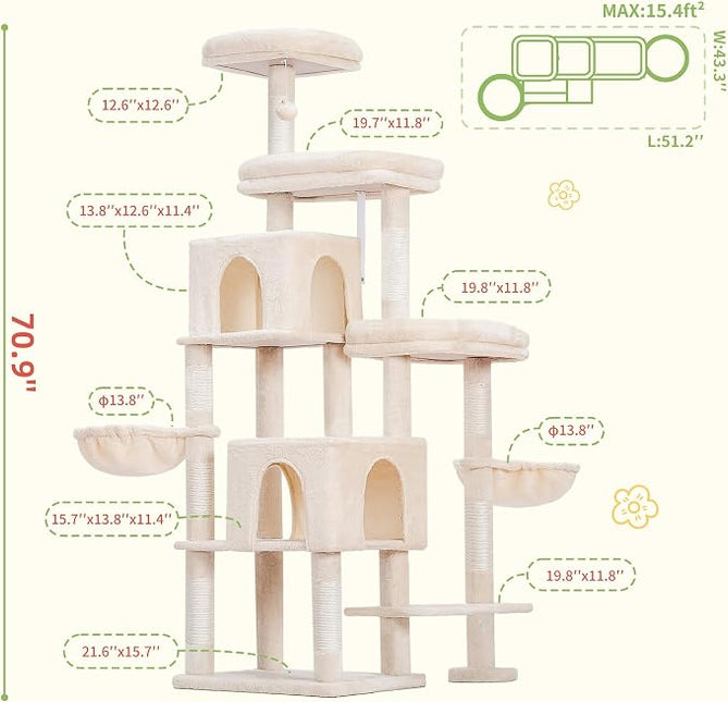 Hey-brother Cat Tree Tower with Stable Extended Base, 3 Platforms, MPJ038M