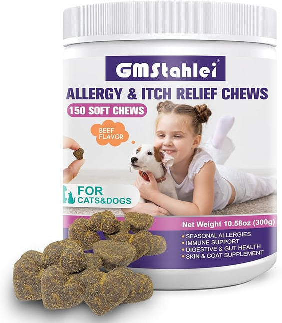 Dog Allergy Relief Chews,150 PCS Itchy Skin Relief Immune Treats with Omega 3 Fish Oil,Turmeric Probiotics for Dogs Itching,Skin and Coat Health for Dogs Itching, Licking & Separation