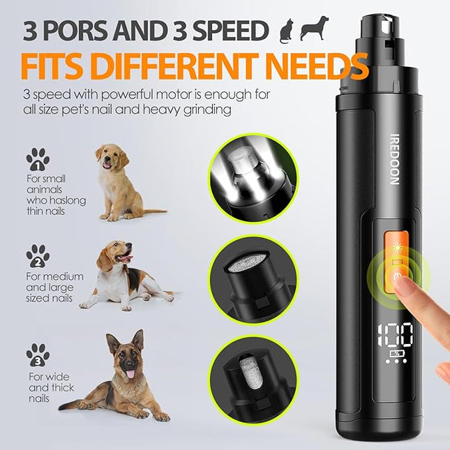 IREDOON Dog Nail Grinder Upgraded - Professional 3-Speed Super Quiet and Low Vibration