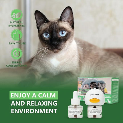 Cat Pheromones Calming Diffuser,Cat Anxiety Relief Calming Diffuser,Pheromone Diffuser to Calm Multi Cats,Basic Kit (1 Diffuser + 2 x 48ml Refill