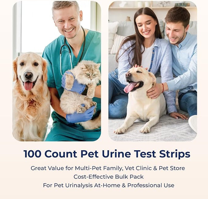 Cat & Dog Urine Test Strips 10-Parameter 100ct, Diabetes Testing, Blood Ketone Testing UTI Test Kit, Glucose, Nitrite, Specific Gravity, pH, Protein, Leukocycles & More.1 Pack