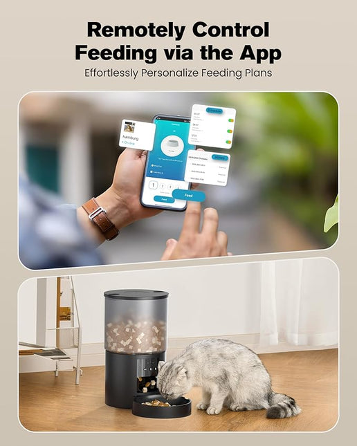 Automatic Cat Feeder, WiFi: Cat Feeder with Customised Schedule, 4 L, Black