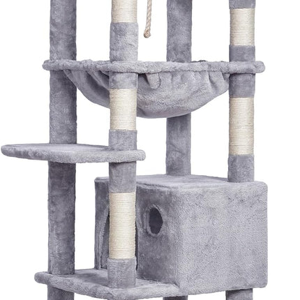 Heybly HCT050W Cat Scratching Post with Blankets for Large Cat Tree Large Platforms Cave 50 x 50 x 153cm Light Grey
