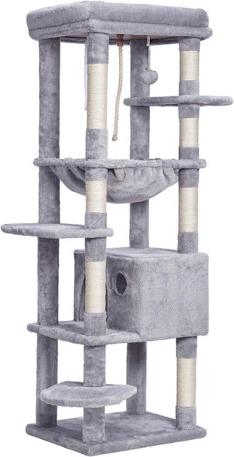 Heybly HCT050W Cat Scratching Post with Blankets for Large Cat Tree Large Platforms Cave 50 x 50 x 153cm Light Grey