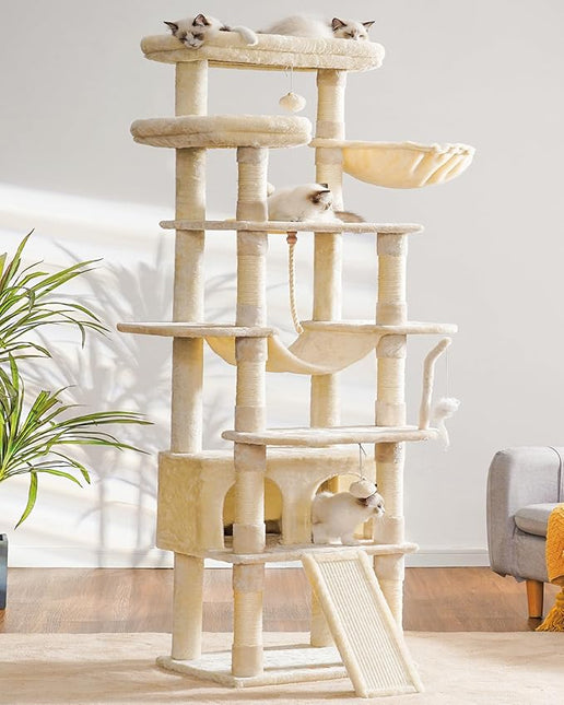 Heybly Tall Cat Tree, 200cm Multi-Level Cat Tower for Indoor Cats,Light Gray HCT033W