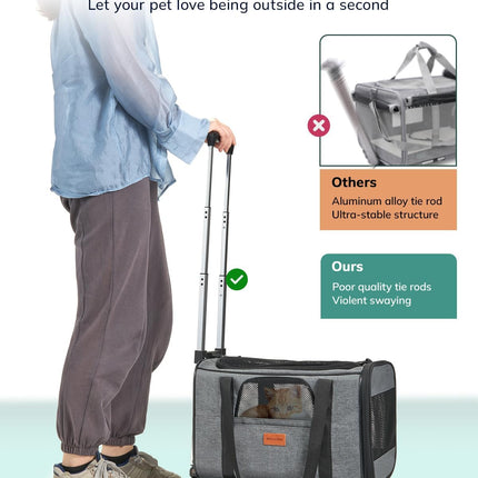 Morpilot Cat Carrier with Wheels Airline Approved, Pet Dog Carrier Dark Gray