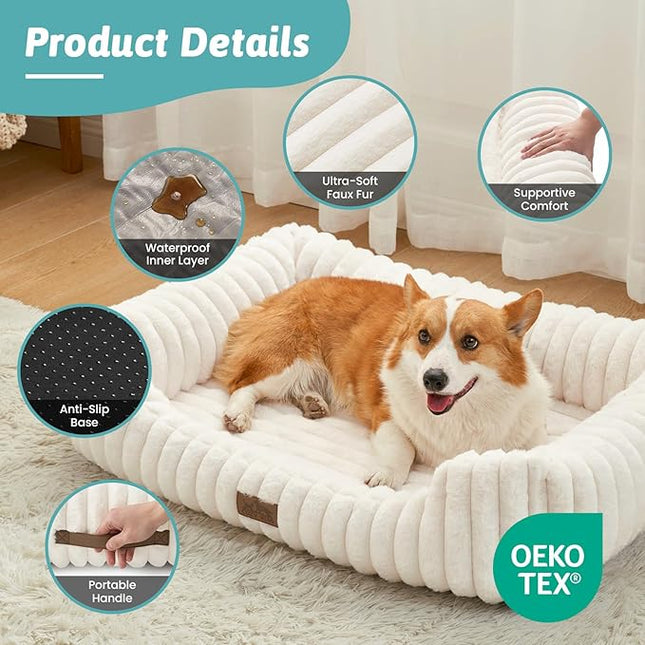 COZY KISS Orthopedic Dog Bed for Small Dogs & Medium Dogs (Cream, 76x58x18 cm)