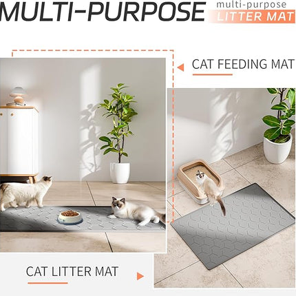 Bulkniu Large Silicone Cat Litter Mat, Waterproof/Urineproof, Litter Recycling, Easy to Clean, Soft on Kitty Paw (22"X34"- Grey)