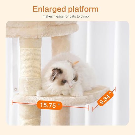 Heybly HCT050M Beige Cat Scratching Post with Blankets for Large Cat Scratching Post Large Platforms Cave 50 x 50 x 153cm
