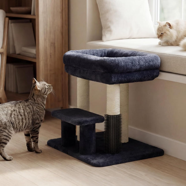 Heybly Cat Scratching Post with Grooming Brush & Gentle Step, HSP001SG | Smoky Gray