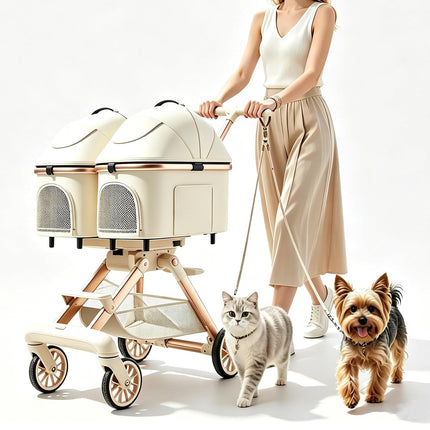 PawGlide Double Pet Stroller, Foldable All-Terrain Stroller for 2 Small Dogs & Cats