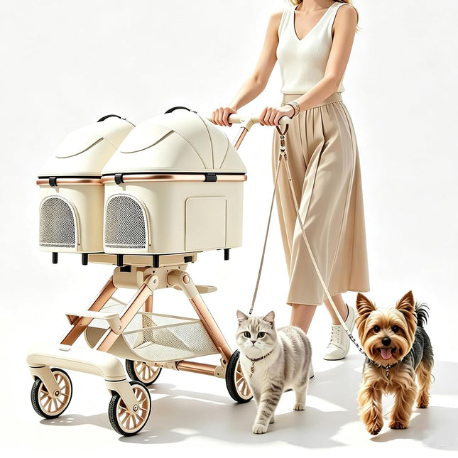 PawGlide Double Pet Stroller, Foldable All-Terrain Stroller for 2 Small Dogs & Cats