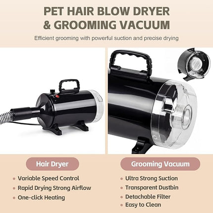 Advwin 3-in-1 Pet Dryer & Grooming Vacuum & Clipper, 2000W High-Speed Blower