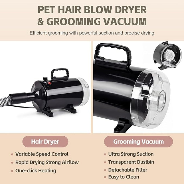 Advwin 3-in-1 Pet Dryer & Grooming Vacuum & Clipper, 2000W High-Speed Blower