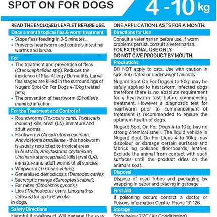 Nugard Spot On for Dogs 4 to 10kg - Flea & Worm Protection 6-Pack - Vet Recommended Fast-Acting Waterproof Topical Solution with IMIDACLOPRID 100g/L per Carton, MOXIDECTIN 25g/L