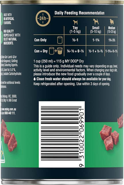 MY DOG Adult Wet Dog Food Country Lamb & Liver 400g Can, 24 Pack