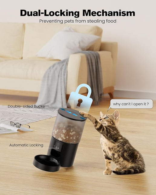 Automatic Cat Feeder, WiFi: Cat Feeder with Customised Schedule, 4 L, Black