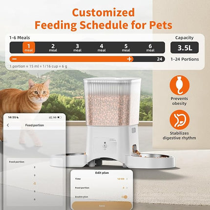 HoneyGuaridan Automatic Cat Feeder with 5G WiFi, Automatic Cat Food Dispenser for 2 Cats, APP Control Dispenser, Dual Power Supply,Desiccant Bag,10s Meal Call