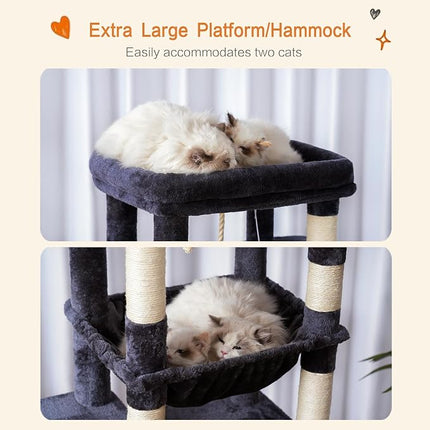 Heybly HCT050G Cat Scratching Post with Blankets for Large Cat Tree Large Platforms Cave 50 x 50 x 153cm Smoke Grey