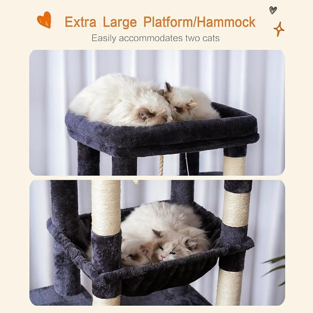 Heybly HCT050G Cat Scratching Post with Blankets for Large Cat Tree Large Platforms Cave 50 x 50 x 153cm Smoke Grey