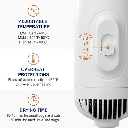 3-in-1 Pet Hair Dryer & Slicker Brush for Dogs & Cats – Portable, Quiet, Adjustable Temp, Overheat Protection Dog Hair Dryer