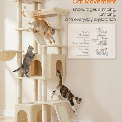 Feandrea Large Cat Tree, 72.6" Tall Sturdy Cat Tower for Indoor, Beige