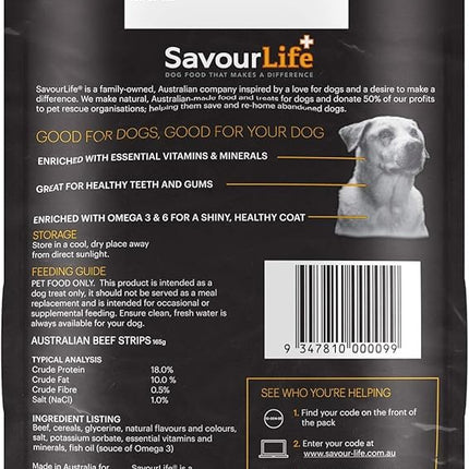SavourLife Dog Treats, Australian Beef Strips - High Protein, 165g