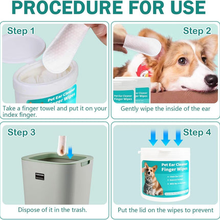 Mumoo Bear 50 Counts Pet Ear Wipes, Ear Cleaner Finger Wipes for Cats and Dogs, Soft & Easy Otic Cleaning Pads, Pet Supplies for Regular Soothing Odor Control Reduce Dirt