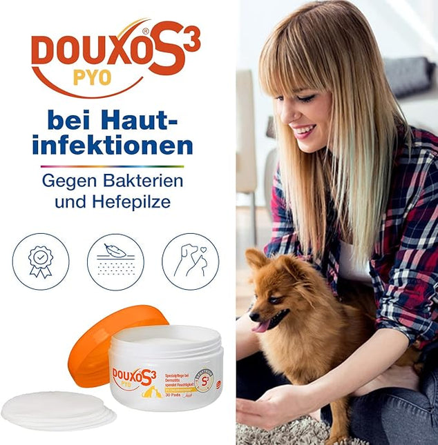 Douxo S3 CEVA Pyo Pads | Pack of 30 | Cleaning Pads for Dogs and Cats | For Cleaning and Disinfecting the Skin | For Bacterial and/or Yeast Related Imbalance