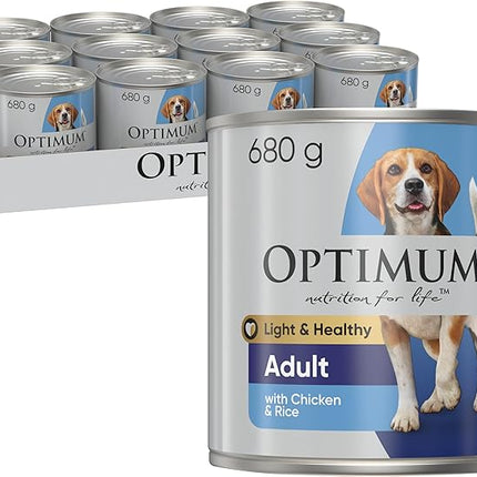 Optimum Weight Management Chicken & Rice Dog Food 680g Can, 12 Pack