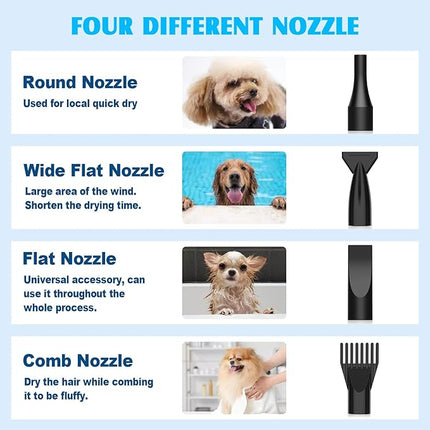 ADVWIN Dog Dryer, Pet Grooming Blow Dryer with LCD Display & Temperature Control, 50-120m/s Adjustable Speed, 4 Different Nozzles, Orange