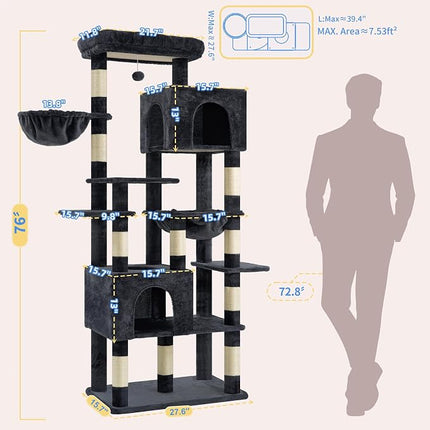 Heybly Cat Tree, 76-Inch Tall Heavy Duty Cat Tower for Big Cats HCT039G
