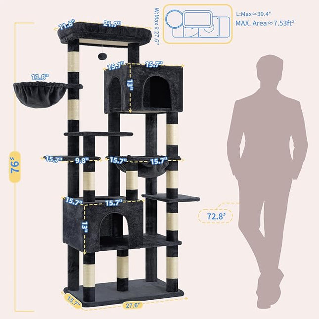 Heybly Cat Tree, 76-Inch Tall Heavy Duty Cat Tower for Big Cats HCT039G