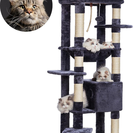 Heybly HCT050G Cat Scratching Post with Blankets for Large Cat Tree Large Platforms Cave 50 x 50 x 153cm Smoke Grey